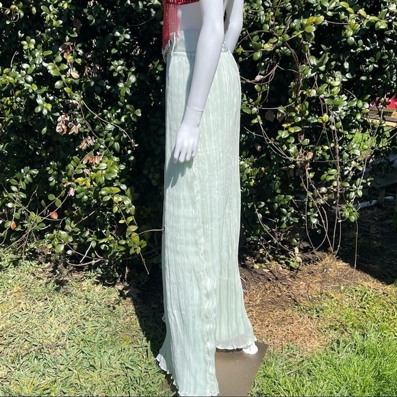 NWT Lovers + Friends Seafoam Belted Palazzo Puddle Leg Trousers Seafoam … - Picture 13 of 14